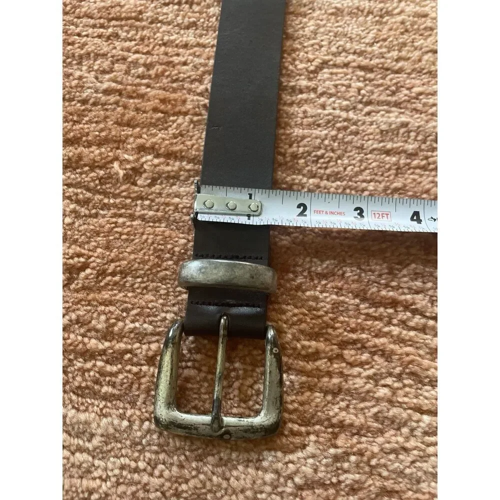 Vintage Brown Leather Belt Distressed Silver Buckle & Tip Western Style 39”